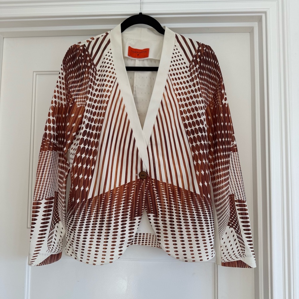 Clover Canyon Tan & White Dotted Line Pattern Blazer Womens XS/S